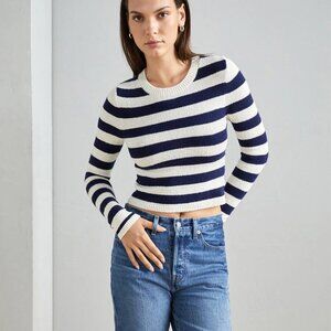 Aeire Striped Navy and White Sweater with open back